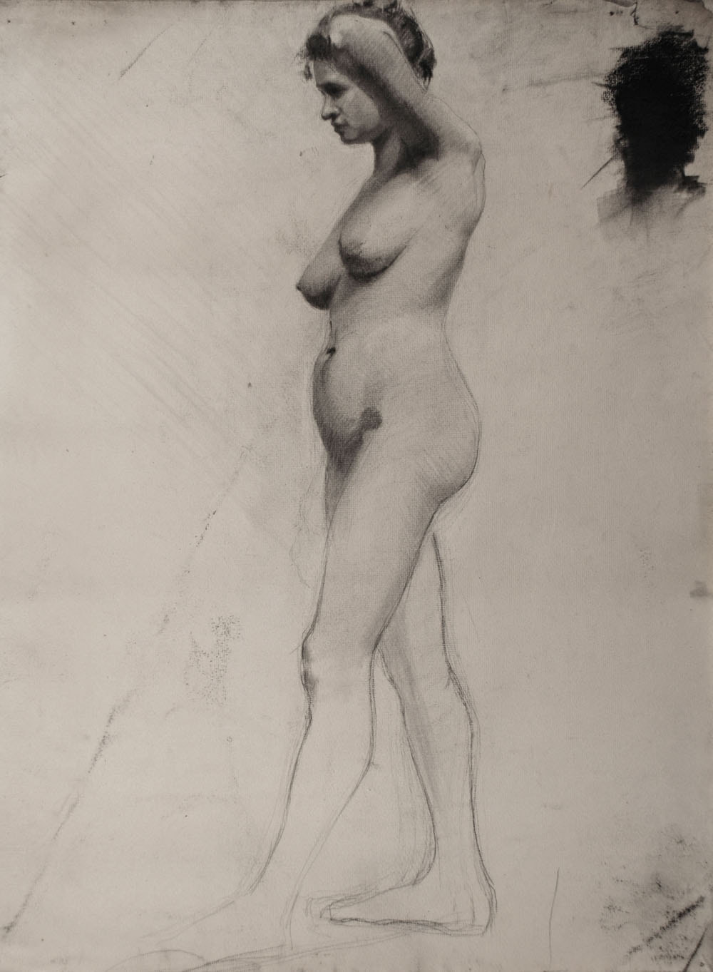 Lucien-Paul Pouzargues drawing female nude from the side