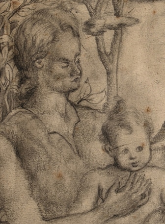 A Mother and Children in a Landscape, pencil drawing