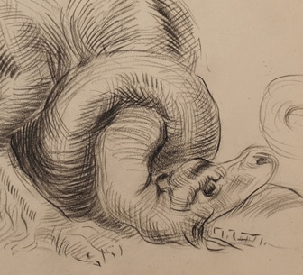 Orlando Greenwood drawing, Dog Chewing a Shoe (detail)
