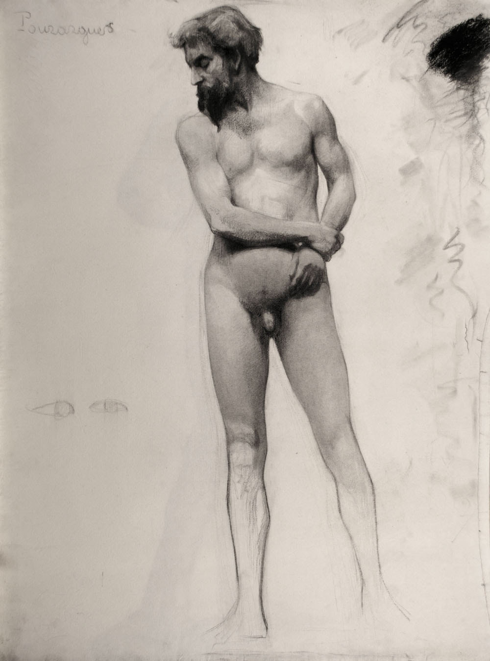 Lucien-Paul Pouzargues drawing bearded male nude