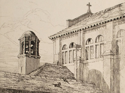 Dorothy Burt Martin etching Bell Tower and Cloister