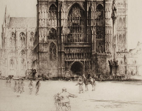 Fred A Farrell etching Westminster Abbey London