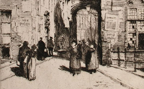 Percy Westwood etching A Street in Bruges