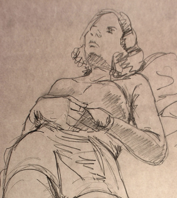 20th Century pencil drawing for sale, Recumbent Female