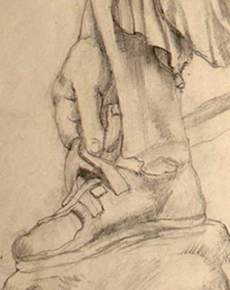 Pencil Study of a Sculpture, c.1950, drawing, sandal detail
