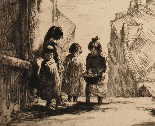 Sidney Tushingham etching Children Beneath an Archway