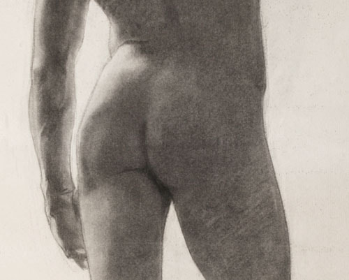 Lucien-Paul Pouzargues drawing male nude from behind detail