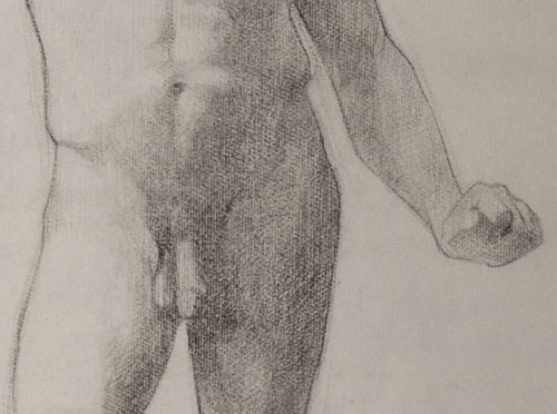 Lucien-Paul Pouzargues drawing male nude with rod detail