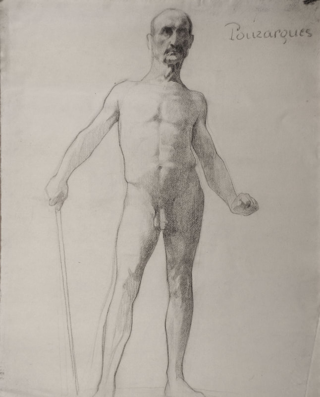 Lucien-Paul Pouzargues drawing male nude with rod