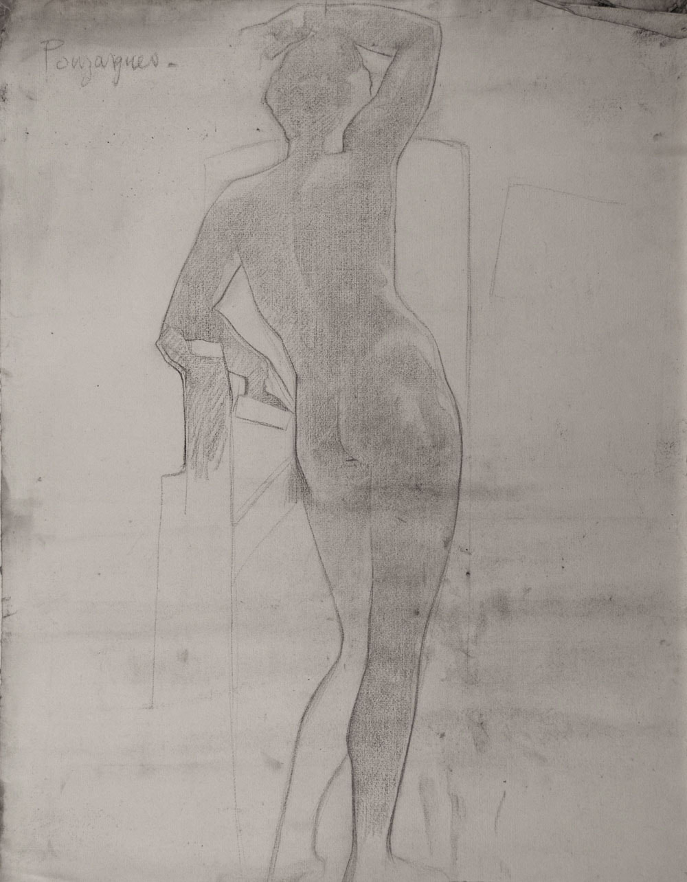 Lucien-Paul Pouzargues drawing leaning nude figure