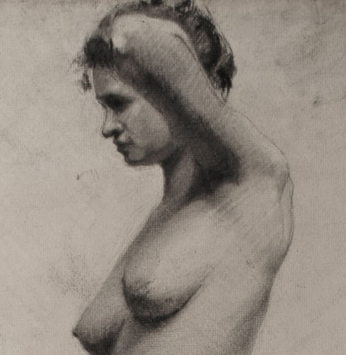 Lucien-Paul Pouzargues drawing female nude from the side detail
