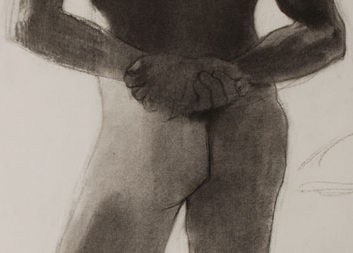 Lucien-Paul Pouzargues drawing standing male nude from behind detail