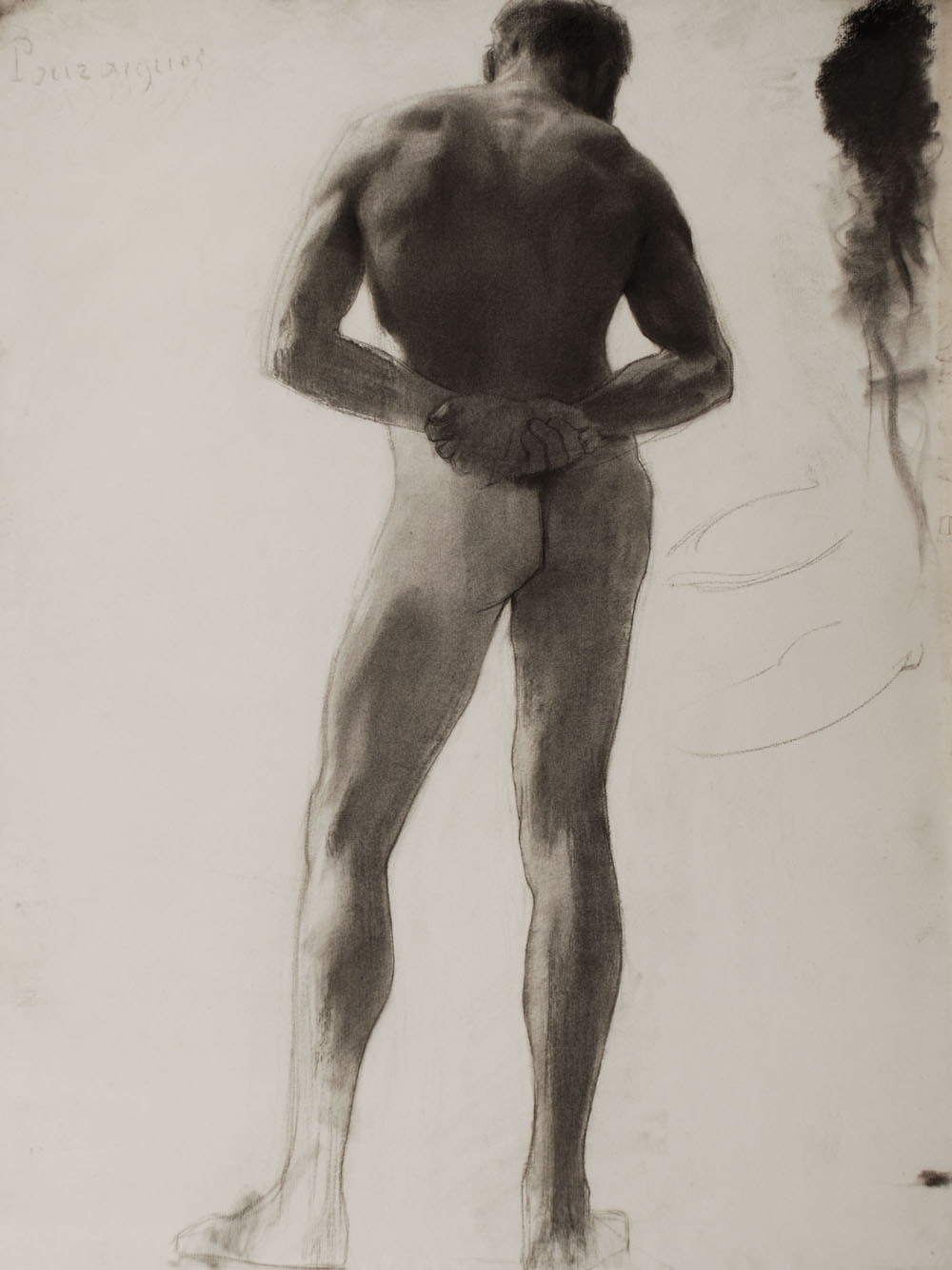 Lucien-Paul Pouzargues drawing standing male nude from behind