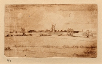A Windmill in a Landscape by Karl Salsbury Wood, etching