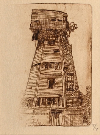 Windmill etching by Karl Salsbury Wood