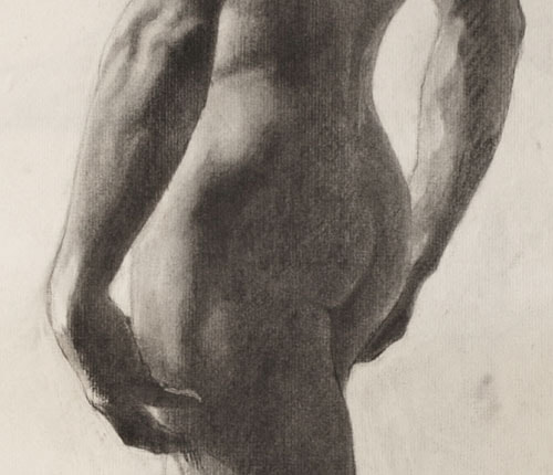 Lucien-Paul Pouzargues drawing male nude side view detail