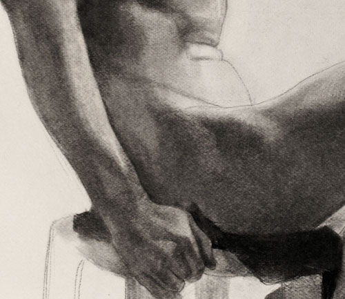 Lucien-Paul Pouzargues drawing seated male nude detail