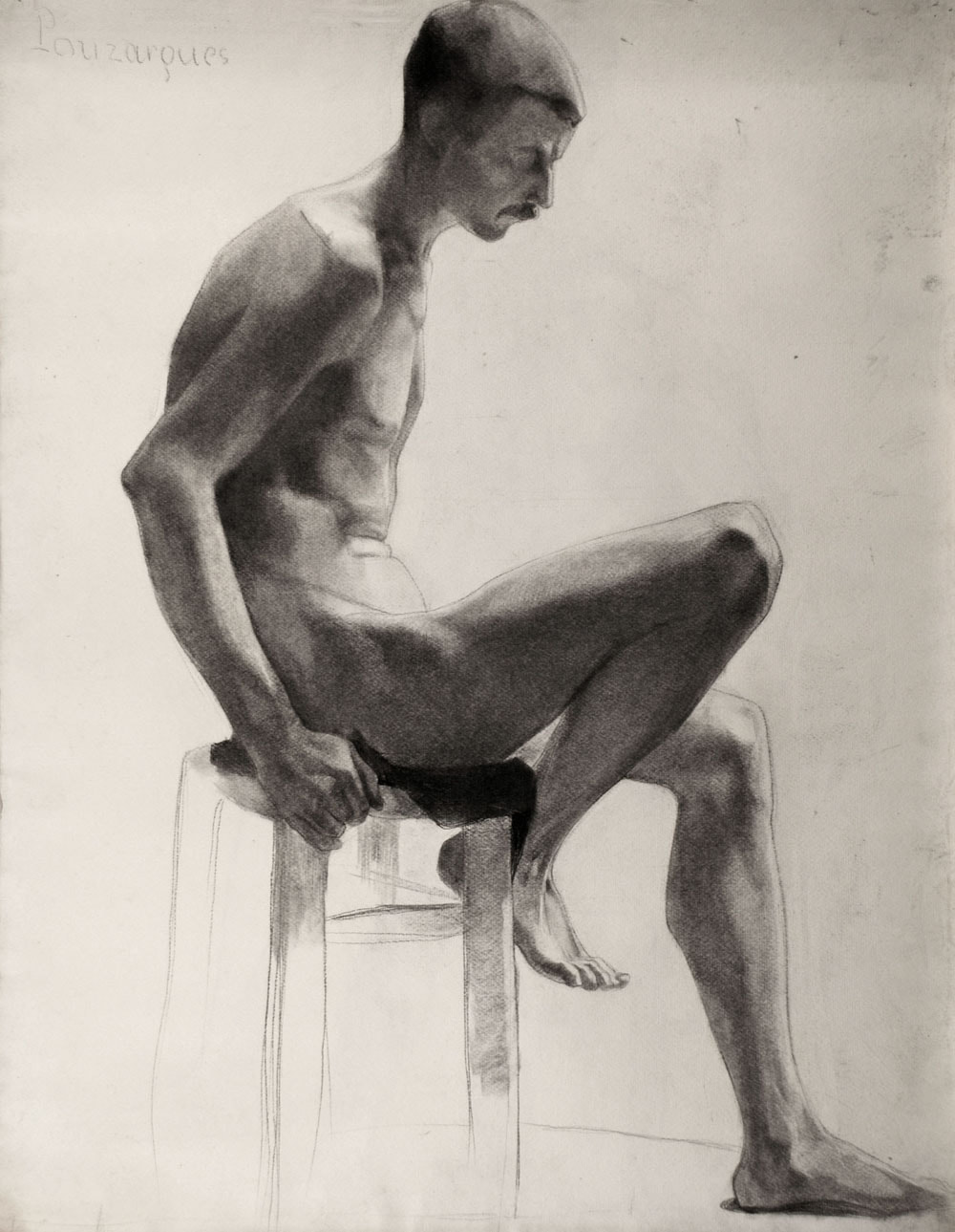 Lucien-Paul Pouzargues drawing seated male nude