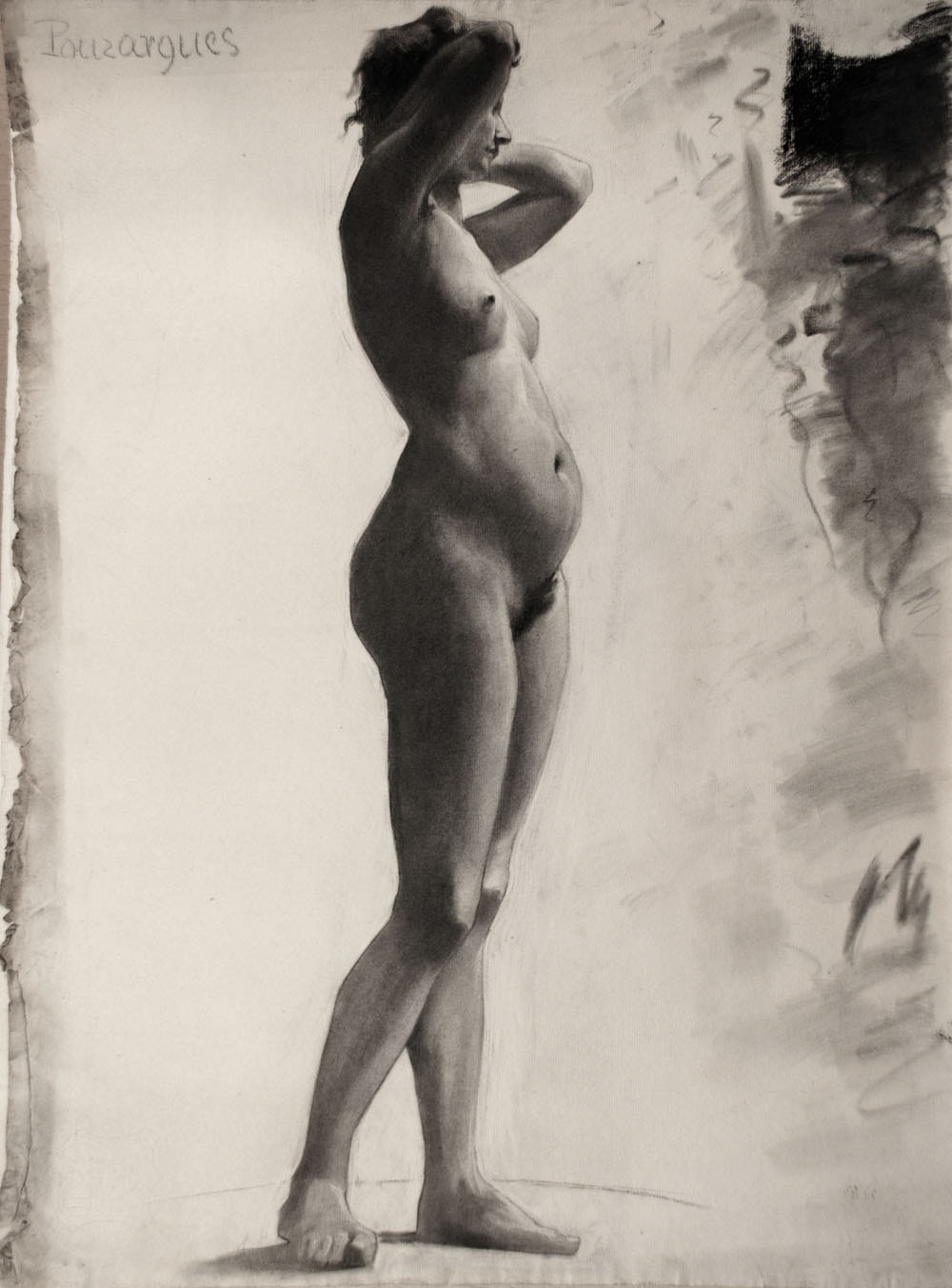 Lucien-Paul Pouzargues drawing standing female nude