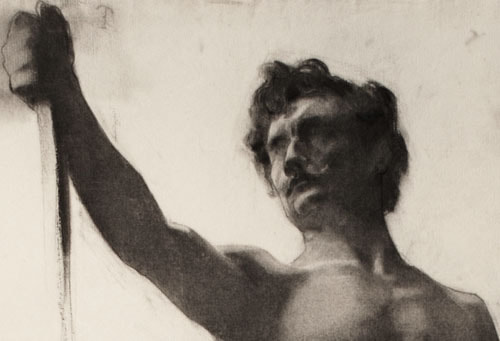 Lucien-Paul Pouzargues drawing standing male nude figure detail