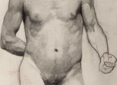 Lucien-Paul Pouzargues drawing male nude with clenched fist detail