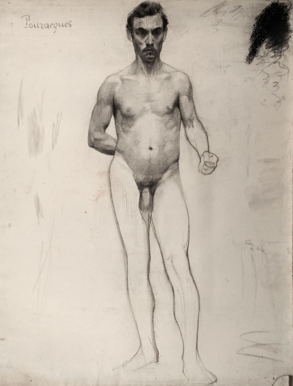 Lucien-Paul Pouzargues drawing male nude with clenched fist