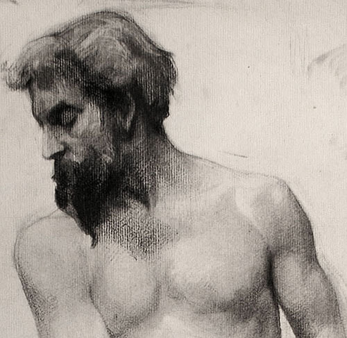 Lucien-Paul Pouzargues drawing bearded male nude