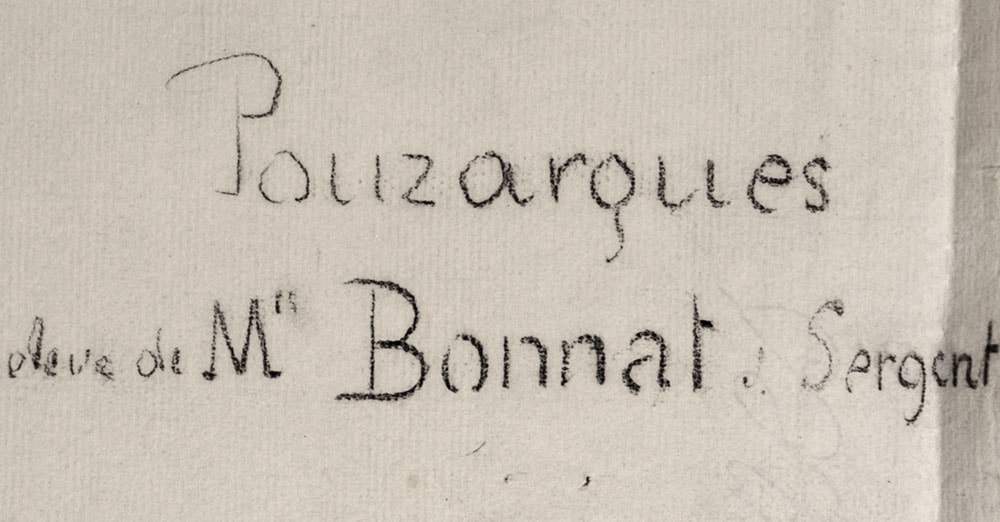 Lucien-Paul Pouzargues signature and inscription to Leon Bonnat
