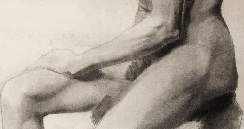 Lucien-Paul Pouzargues drawing seated bearded male detail