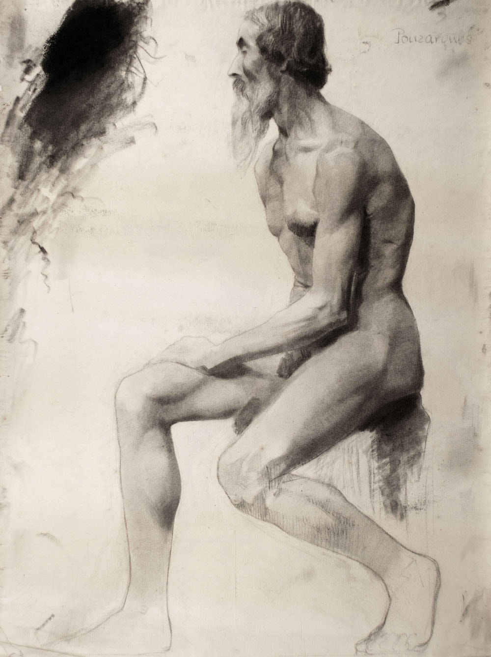 Lucien-Paul Pouzargues drawing seated bearded male