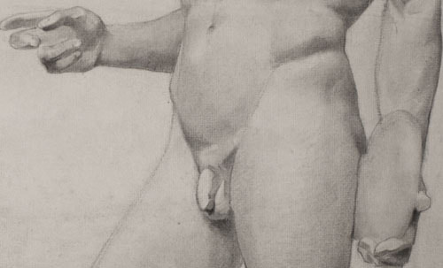 Lucien-Paul Pouzargues drawing study of the discus thrower sculpture detail