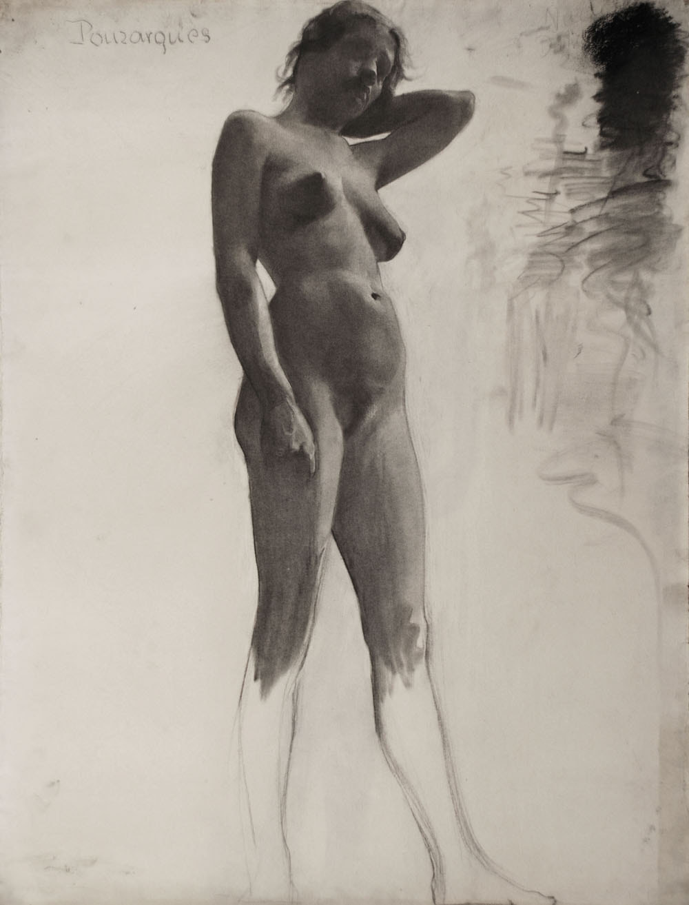 Lucien-Paul Pouzargues drawing standing female nude study