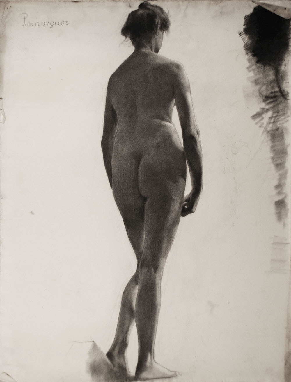 Lucien-Paul Pouzargues drawing female nude from behind