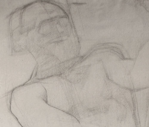 Lucien-Paul Pouzargues drawing male nude with pole detail