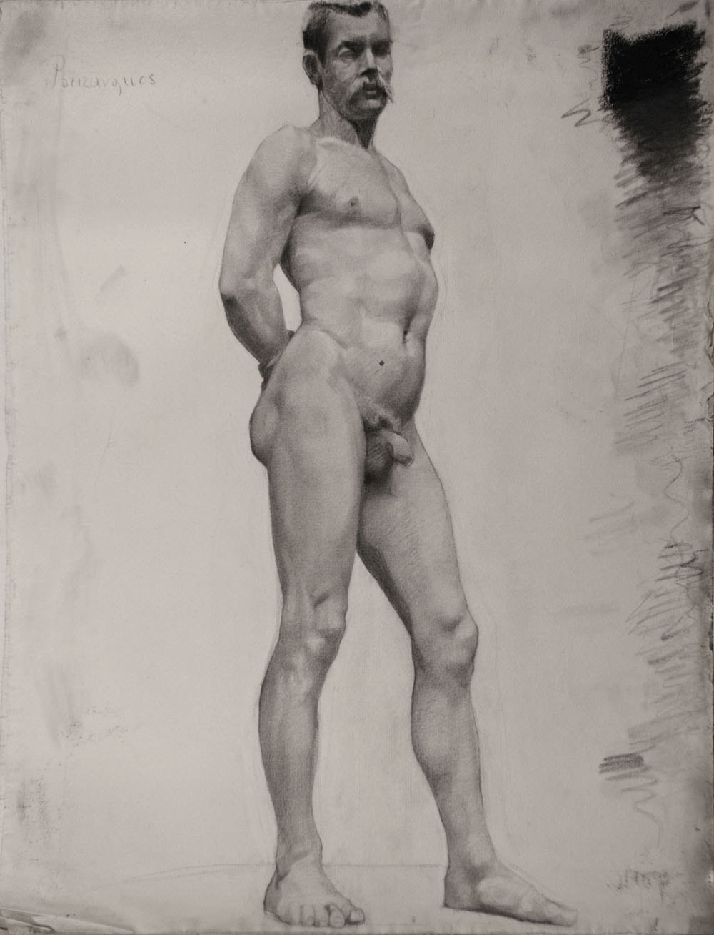 Lucien-Paul Pouzargues male nude with hands behind back
