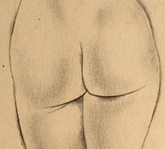 Study of a Female Nude from Behind, 1941 pencil drawing (detail)