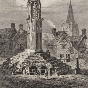 The Eleanor Cross at Geddington antique engraving