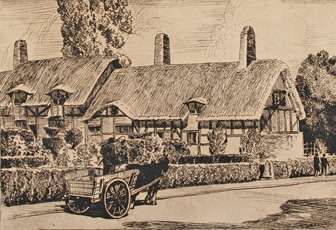 Anne Hathaway's Cottage, Stratford upon Avon etching by Sydney Buckley