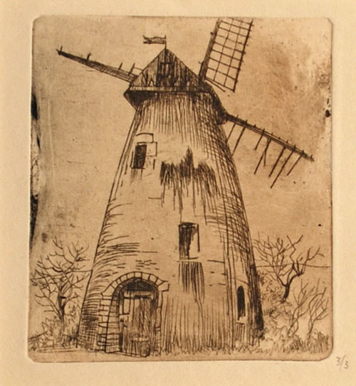Karl Salsbury Wood Windmill etching art