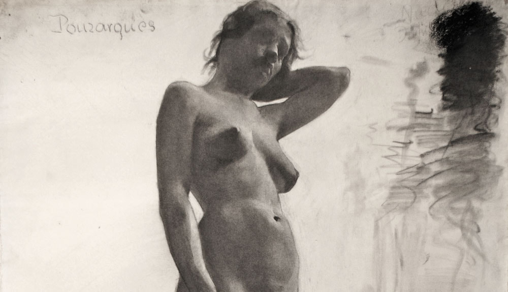 Lucien Paul Pouzargues female nude drawing detail