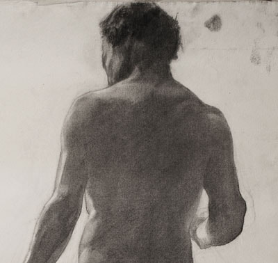 Lucien Paul Pouzargues Nude from behind drawing detail