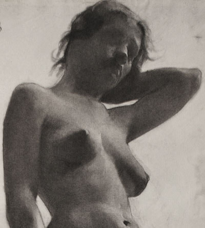 Lucien Paul Pouzargues standing female nude drawing detail