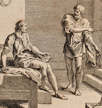 A Scene from Shakespeare's Cymbeline, 1740 engraving (detail)