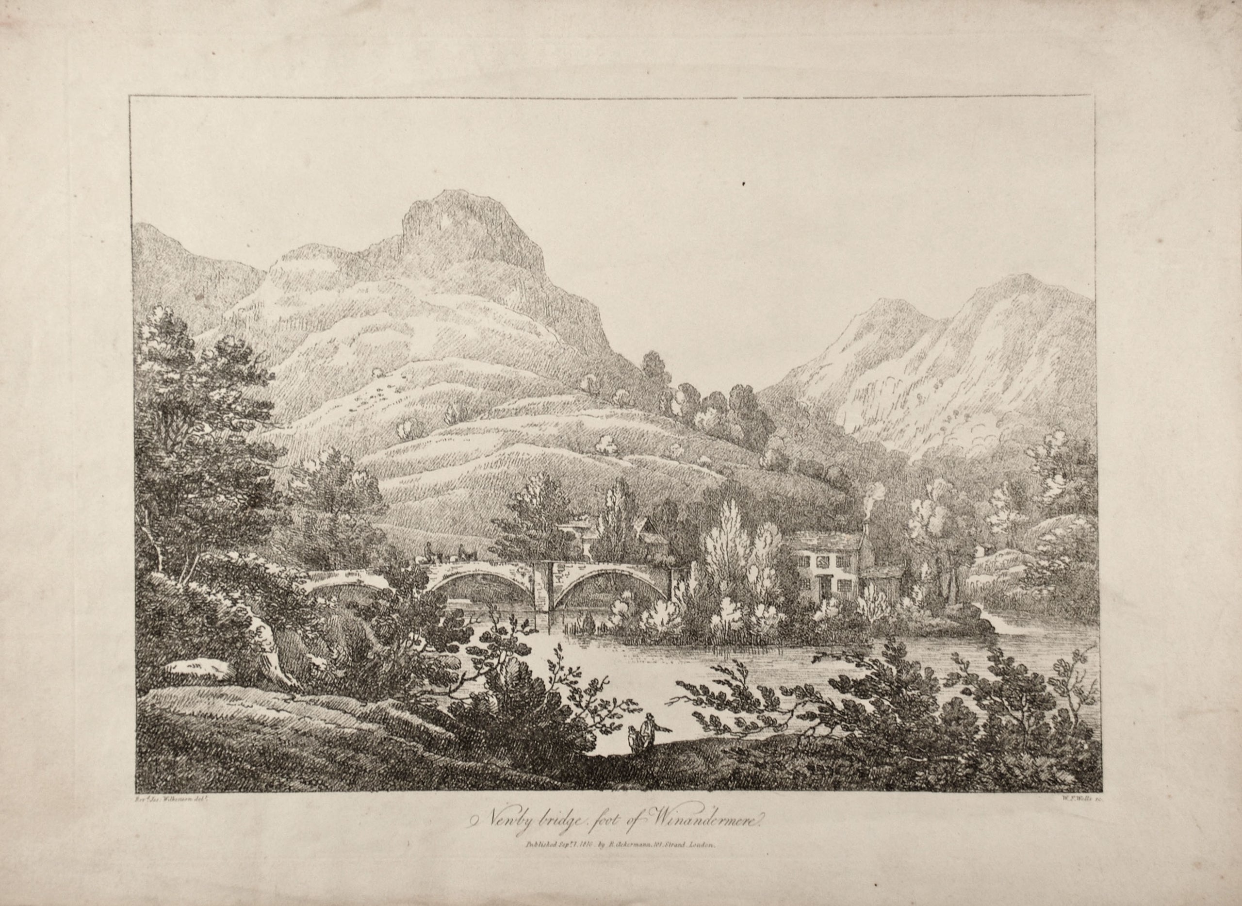 Newby Bridge Foot of Winandermere, 1810, Soft Ground Etching For Sale